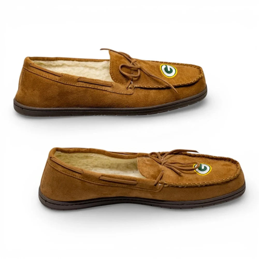 Forever Collectibles Green Bay Packers Slippers Mens XL Tan NFL‎ Moccasin